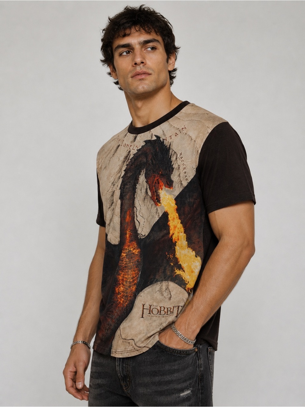 The Hobbit Smaug Graphic Short Sleeve Tee - Brown/Beige S NWOT